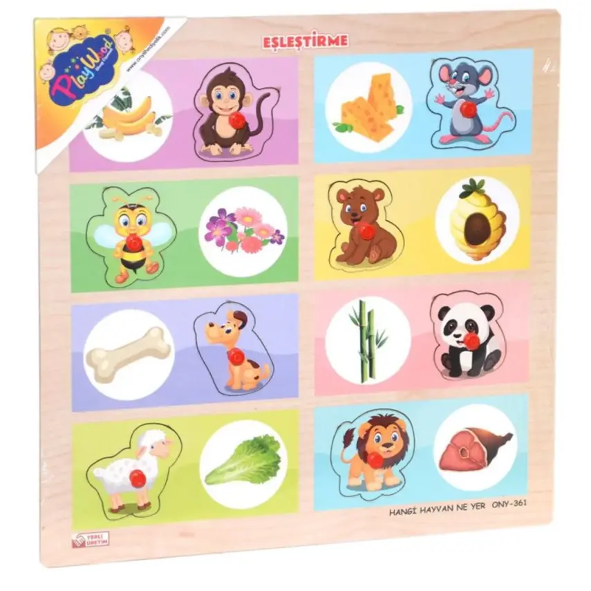 Ahşap Tutmalı Eşleştirme Puzzle - Hangi Hayvan Ne Yer - 1