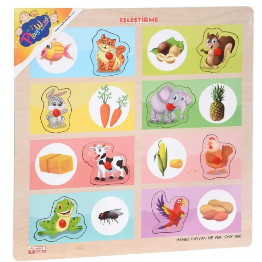 Ahşap Tutmalı Eşleştirme Puzzle - Hangi Hayvan Ne Yer - 2