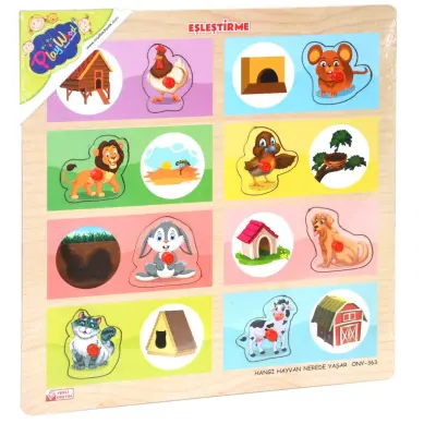Ahşap Tutmalı Eşleştirme Puzzle-Hangi Hayvan Nerede Yaşar? (1)