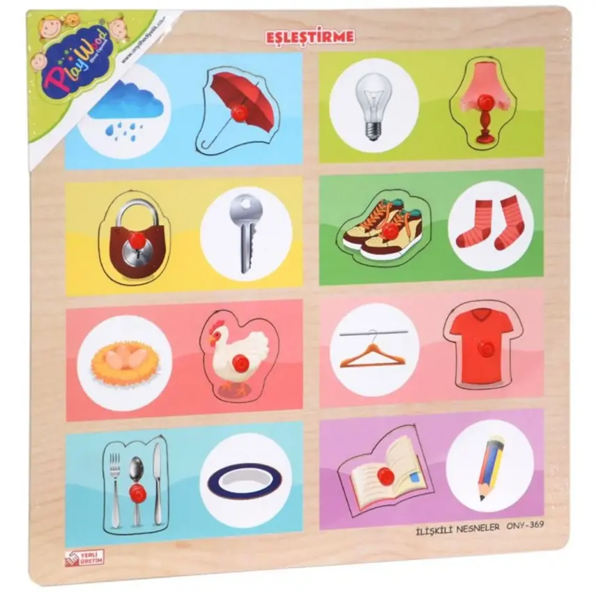 Ahşap Tutmalı Eşleştirme Puzzle- İlişkili Nesneler - 1