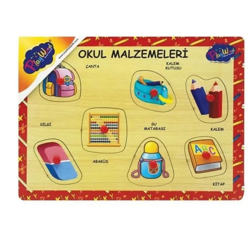 Ahşap Tutmalı Puzzle - Okul Malzemeleri   - 1