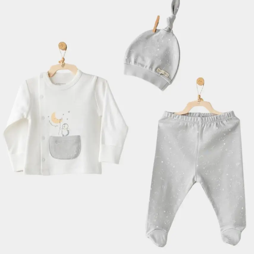 Andy Wawa Erkek Zıbın Takımı 3lü Penguin Planet Ekru - Gri - 1