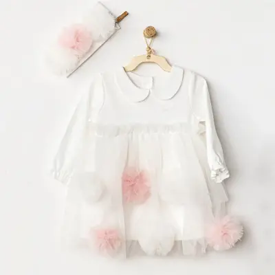 Andy Wawa Kız Elbise Bant Takım Petit Love Ekru (1)