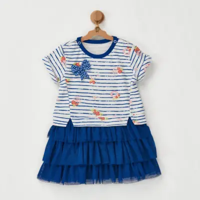 Andy Wawa Kız Elbise Flowers Anchors Lacivert