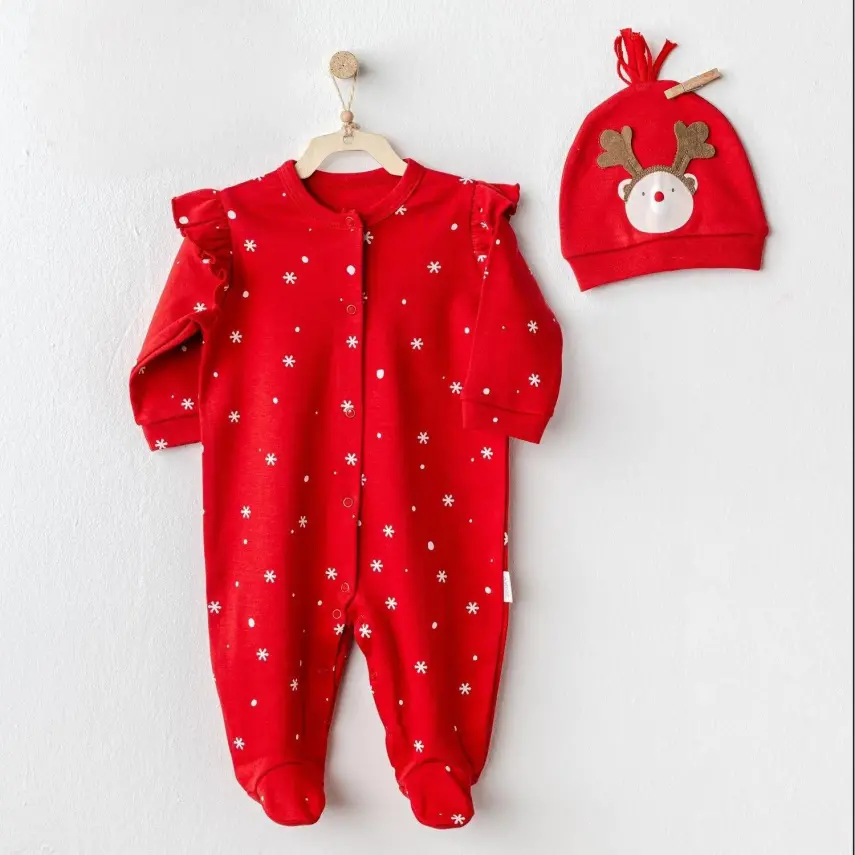 Andy Wawa Tulum Şapka Takım Velvet Happy Newyear Kırmızı - 1