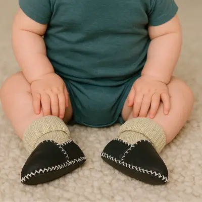 Angeltouch Unisex Bebe Patik Deri Lüx Antrasit - 19