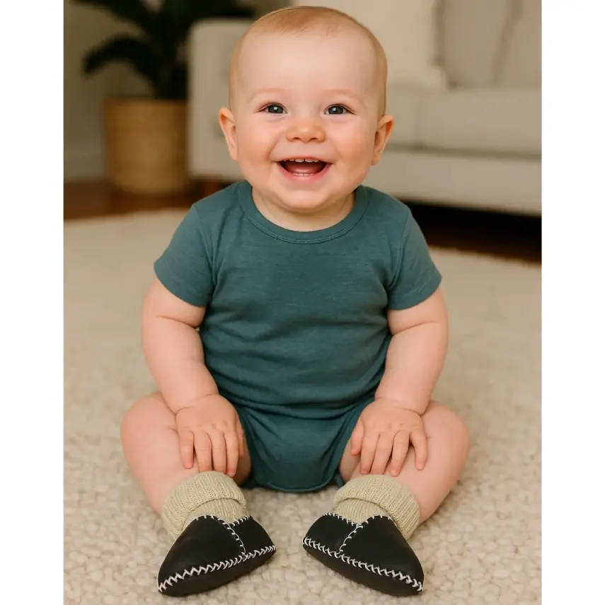 Angeltouch Unisex Bebe Patik Deri Lüx Antrasit - 24