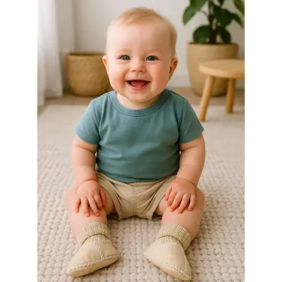 Angeltouch Unisex Bebe Patik Deri Lüx Krem - 8