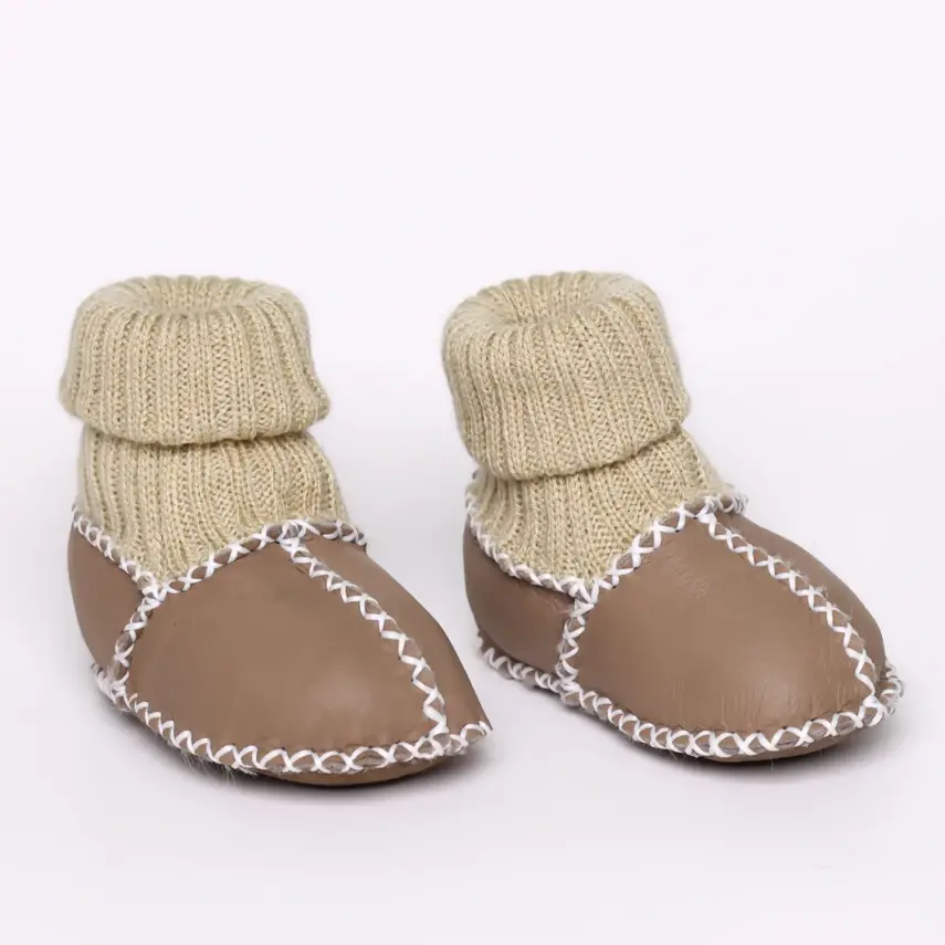 Angeltouch Unisex Bebe Patik Deri Lüx Sütlü Kahve - 6