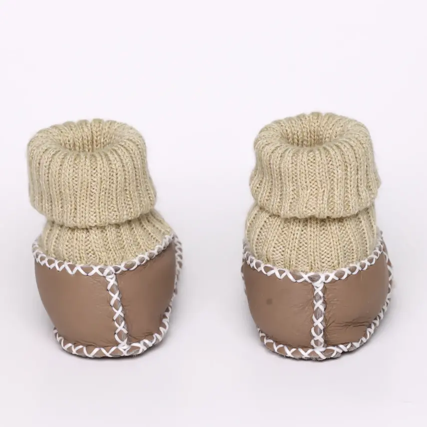 Angeltouch Unisex Bebe Patik Deri Lüx Sütlü Kahve - 8