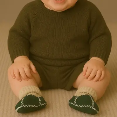 Angeltouch Unisex Bebe Patik Deri Lüx Yeşil