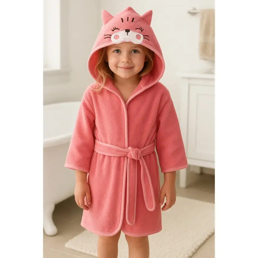 Angeltouch Unisex Bebek Bornozu Figürlü Pembe - 5