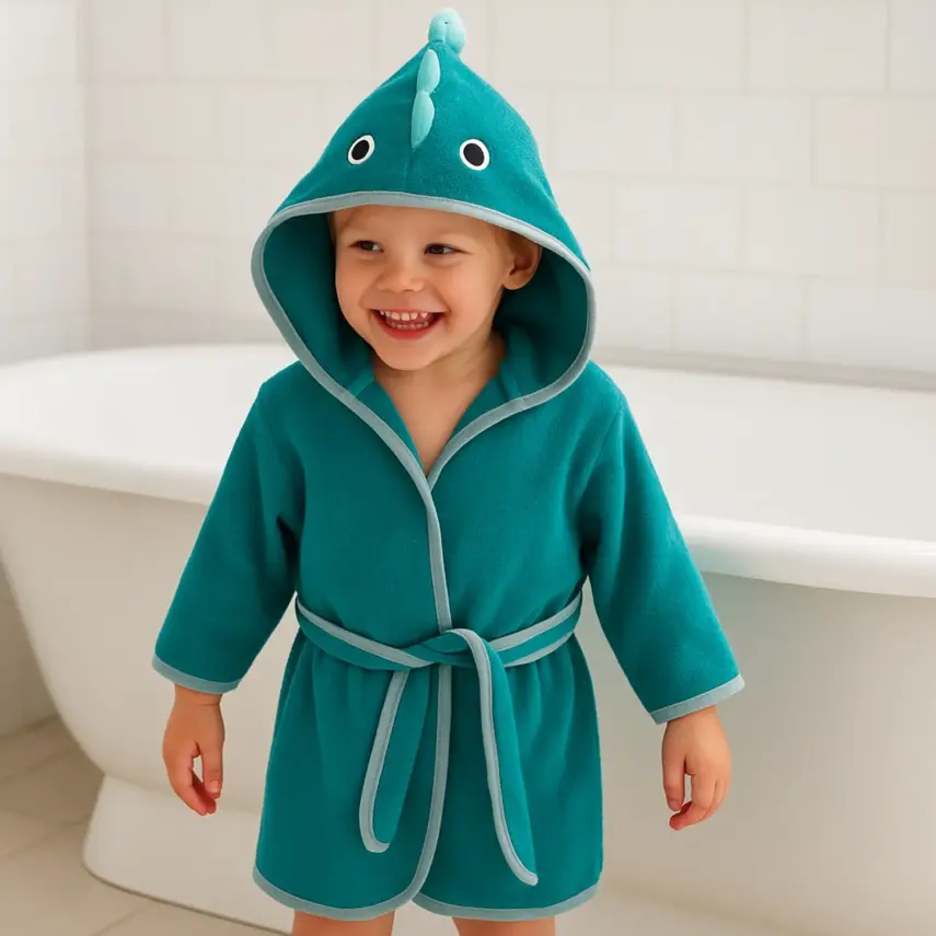 Angeltouch Unisex Bebek Bornozu Figürlü Petrol - 1