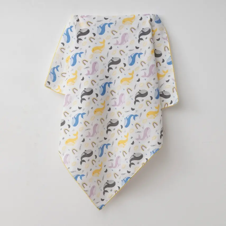 Baby Mammas Çok Amaçlı Bebek Müslin Örtü Balıklı 80x90cm Sarı - 1