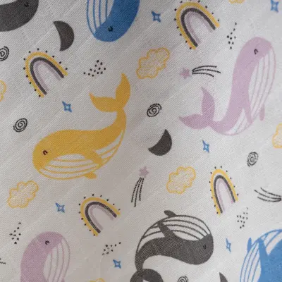 Baby Mammas Çok Amaçlı Bebek Müslin Örtü Balıklı 80x90cm Sarı (1)