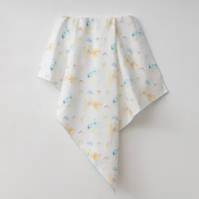 Baby Mammas Çok Amaçlı Bebek Müslin Örtü Kelebek 80x90cm Mavi