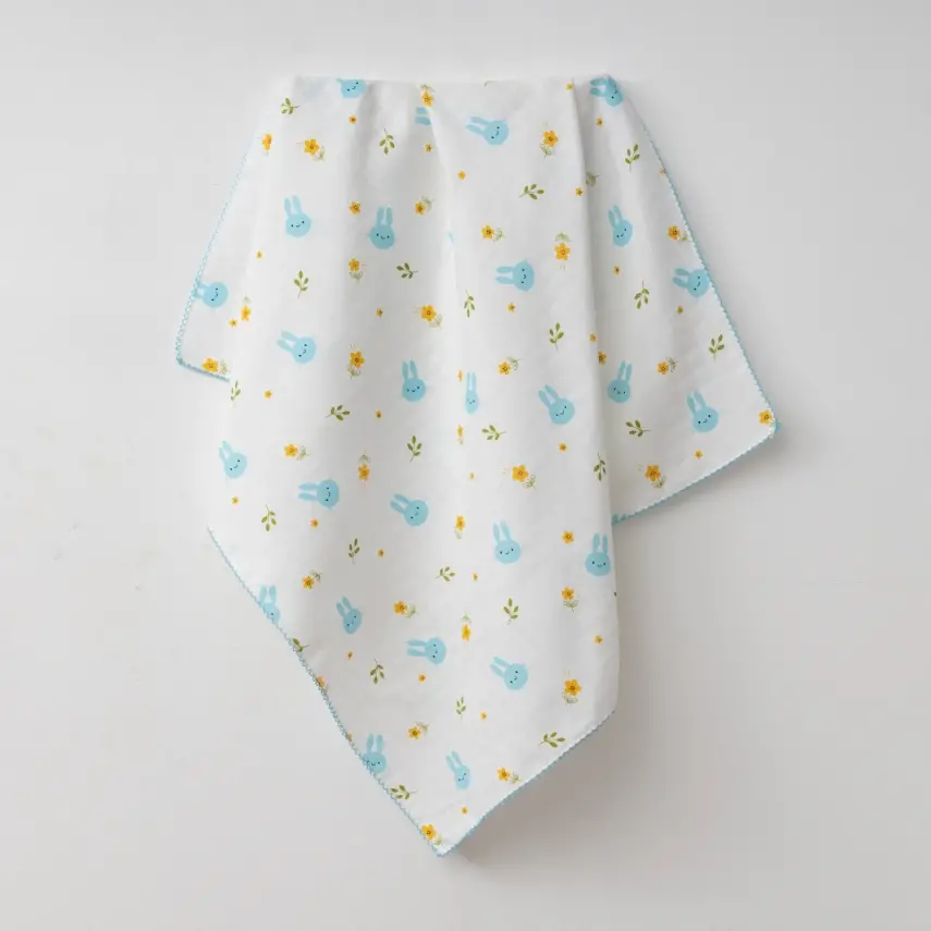 Baby Mammas Çok Amaçlı Bebek Müslin Örtü Tavşan 80x90cm Turkuaz - 1