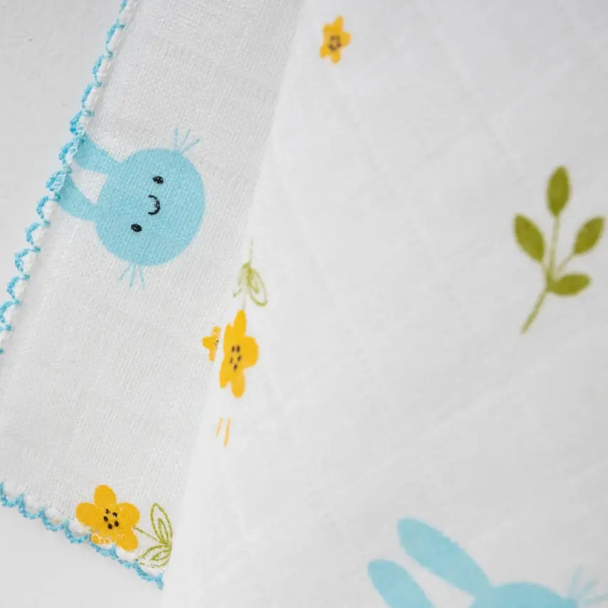 Baby Mammas Çok Amaçlı Bebek Müslin Örtü Tavşan 80x90cm Turkuaz - 3