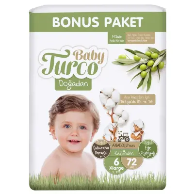 Baby Turco Doğadan Bebek Bezi 6 Beden Xlarge72 Adet Bonus Paket  (1)
