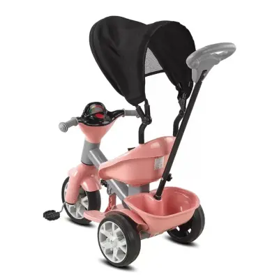 Babyhope Bobo Tenteli İtmeli Bisiklet Pembe-Gri - 3