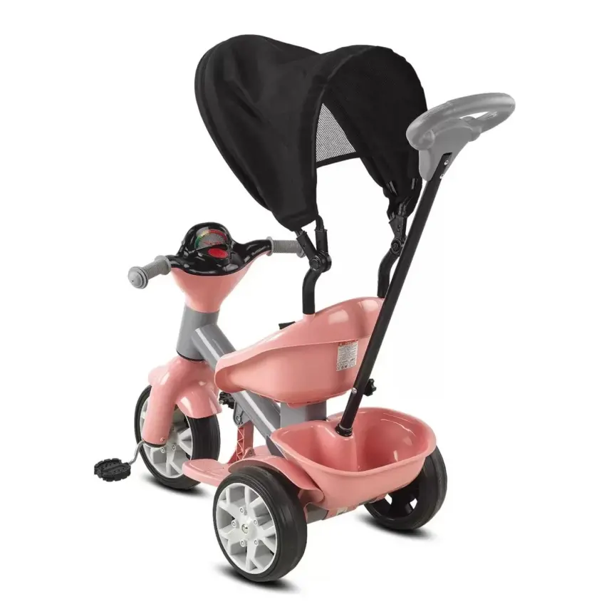 Babyhope Bobo Tenteli İtmeli Bisiklet Pembe-Gri - 4