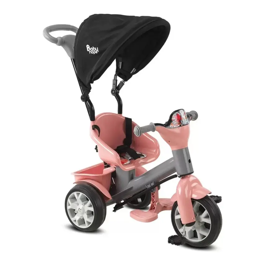 Babyhope Bobo Tenteli İtmeli Bisiklet Pembe-Gri - 2