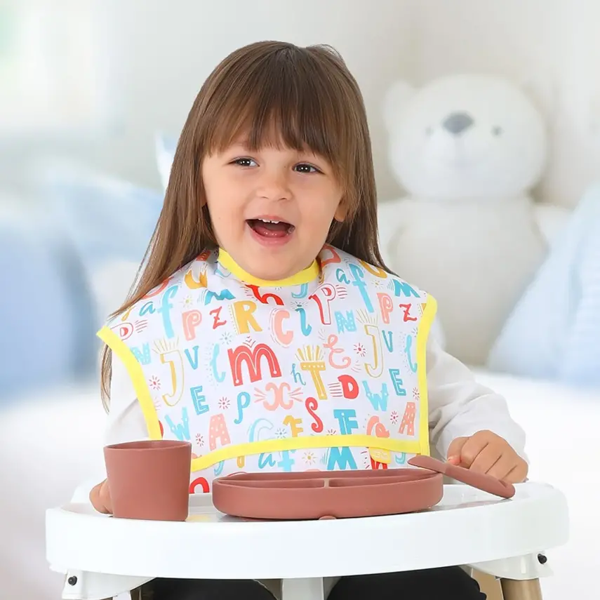 Babyjem Baskılı BLW Kolsuz Mama Önlüğü Harf Desenli - 5