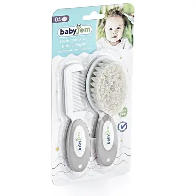 Babyjem Doğal Kıl Fırça Tarak Seti Gri - 3