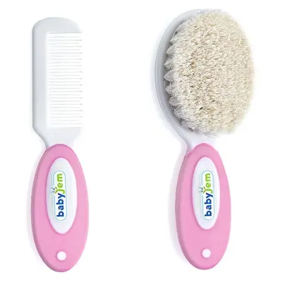 Babyjem Doğal Kıl Fırça Tarak Seti Pembe