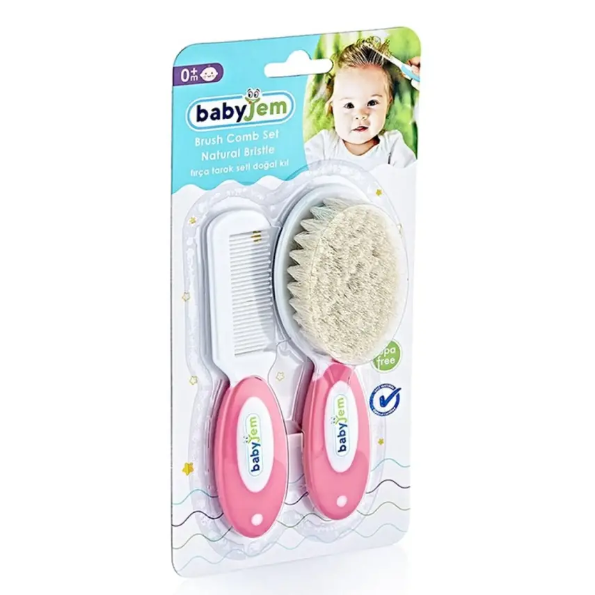 Babyjem Doğal Kıl Fırça Tarak Seti Pembe - 3