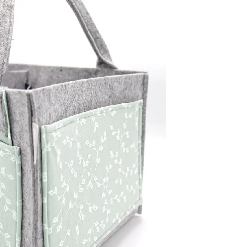Babyjem Keçe Anne Bebek Bakım Çantası Düzenleyici Organizer Yeşil Çiçek - 3