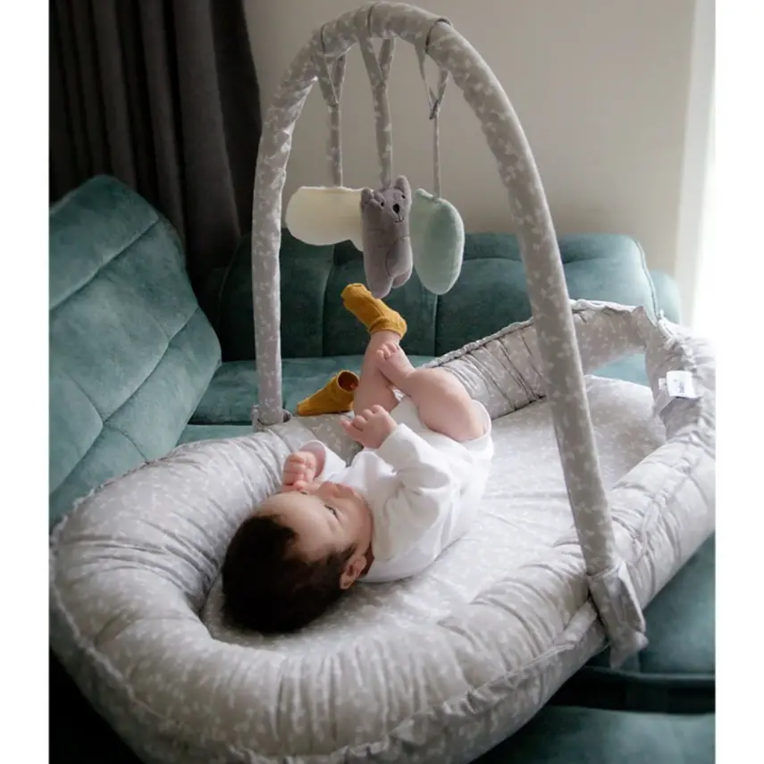 Babyjem Oyuncaklı Anne Baba Yanı Yatağı Gri Çiçek - 7