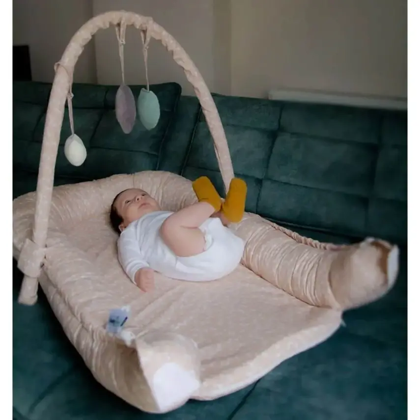 Babyjem Oyuncaklı Anne Baba Yanı Yatağı Somon Çiçek - 4