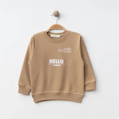 Bebolly Hello Baskılı Erkek Çocuk 2li Takım Sütlü Kahve