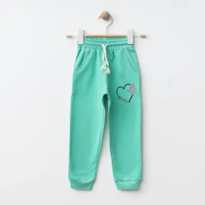 Bebolly Kalp Baskılı Kız Çocuk Eşofman Altı Mint - 1