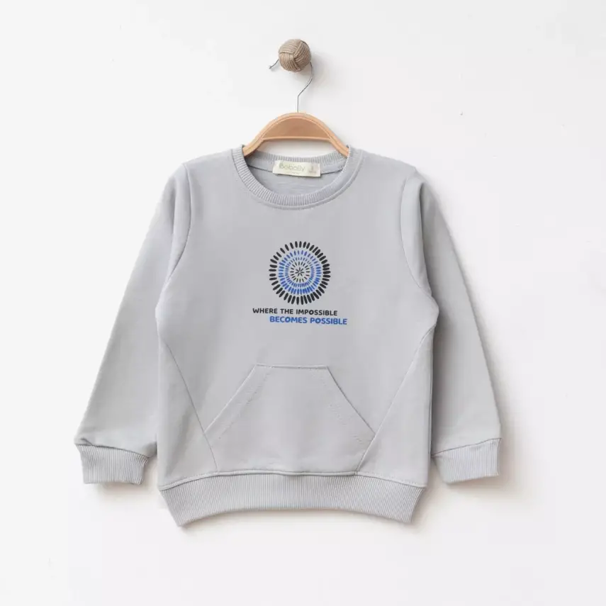 Bebolly Sweartshirt Parçalı Becomes Baskılı Gri - 1
