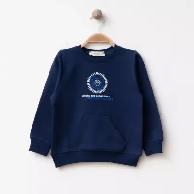 Bebolly Sweartshirt Parçalı Becomes Baskılı Lacivert