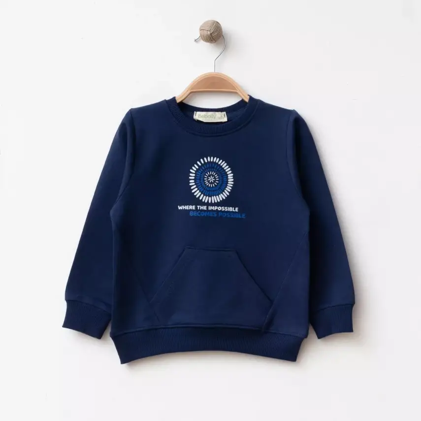Bebolly Sweartshirt Parçalı Becomes Baskılı Lacivert - 1