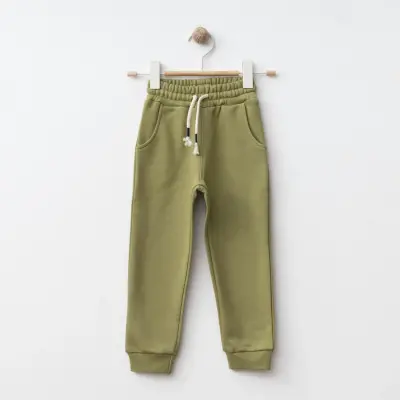 Bebolly Üç İplik Şardonsuz Basic Erkek Çocuk Eşofman Altı Yeşil