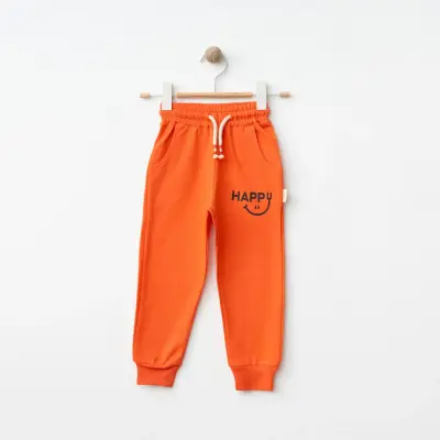 Bebolly Unisex Eşofman Altı Happy Baskılı Mercan 