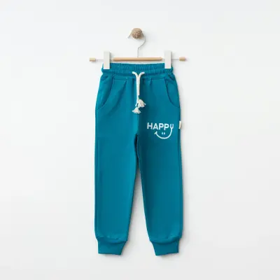 Bebolly Unisex Eşofman Altı Happy Baskılı Turkuaz 