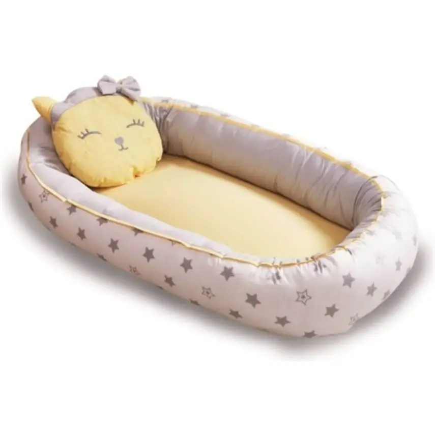 Bibaby Anne & Baba Yanı Yatağı Baby Nest Lüx Cute Cat Sarı - 1