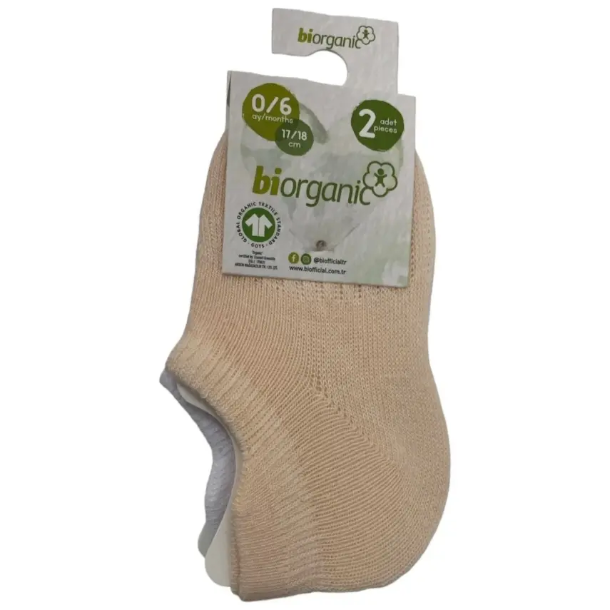 Bibaby Kız Organik Çorap Sneakers 2li Somon - Beyaz - 3