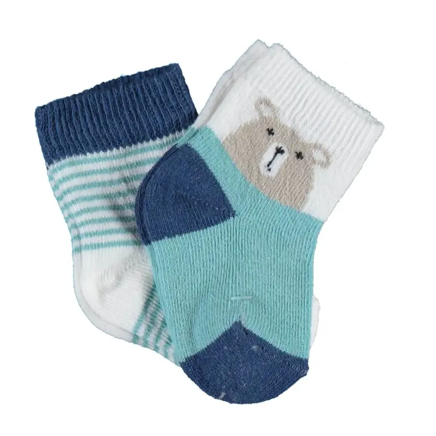 Bibaby Kız Organik Çorap Soket 2li Hello Teddy Bear Yeşil - 1