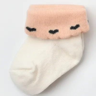 Bibaby Kız Organik Çorap Soket Kalpli Kız Ekru 