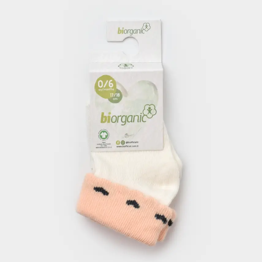 Bibaby Kız Organik Çorap Soket Kalpli Kız Ekru - 2