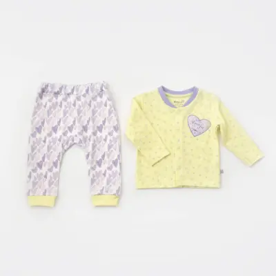 Bibaby Kız Organik Pijama Takımı Love You Baby Yellow Lavander