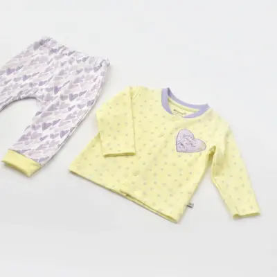 Bibaby Kız Organik Pijama Takımı Love You Baby Yellow Lavander - 6
