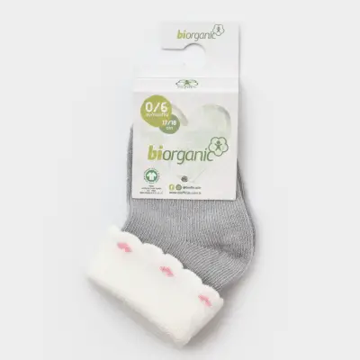Bibaby Organik Çorap Soket Kalpli Kız Gri - 2