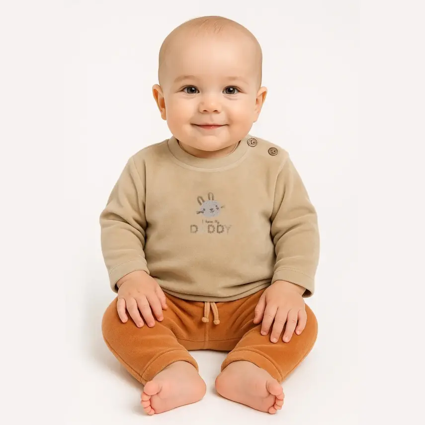 Bistyle 2li Takım Kadife I Love Daddy Bej - Turuncu - 3